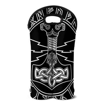 Mjolnir And Younger Futhark Print Double Neoprene Wine Tote