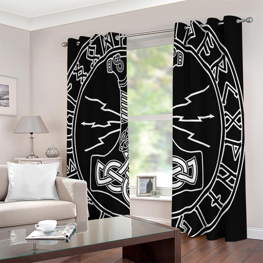 Mjolnir And Younger Futhark Print Extra Wide Grommet Curtains