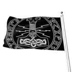Mjolnir And Younger Futhark Print Flag