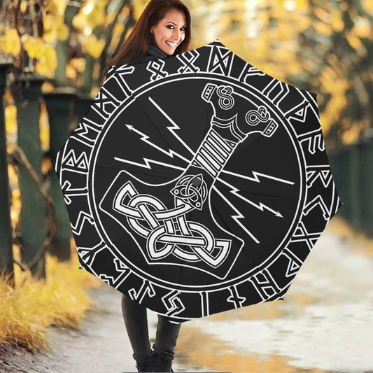 Mjolnir And Younger Futhark Print Foldable Umbrella