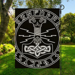 Mjolnir And Younger Futhark Print Garden Flag