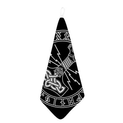 Mjolnir And Younger Futhark Print Hand Towel