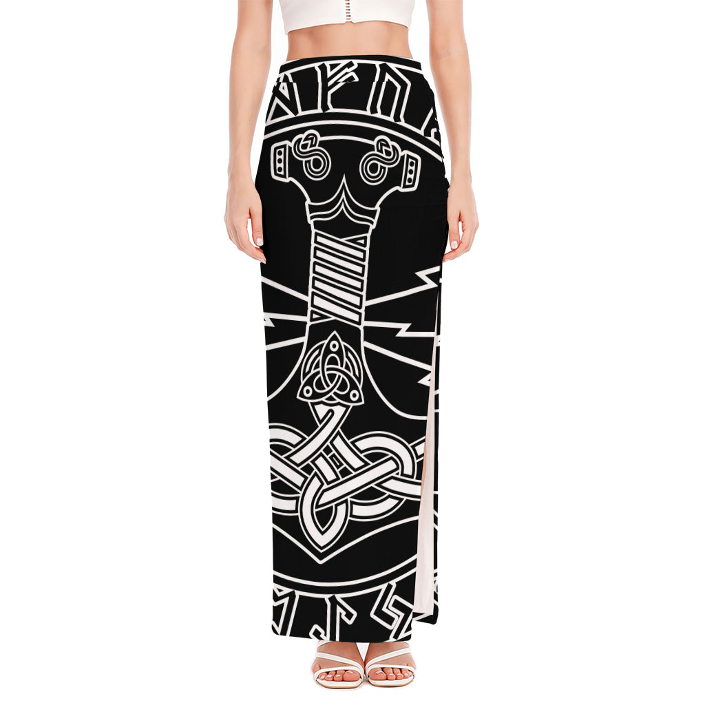 Mjolnir And Younger Futhark Print High Slit Maxi Skirt