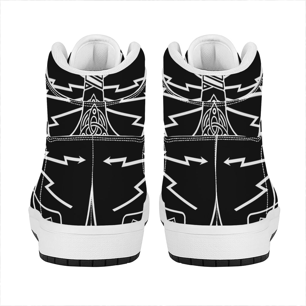 Mjolnir And Younger Futhark Print High Top Leather Sneakers