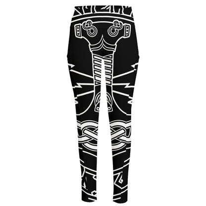 Mjolnir And Younger Futhark Print High-Waisted Pocket Leggings