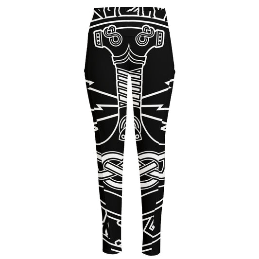 Mjolnir And Younger Futhark Print High-Waisted Pocket Leggings