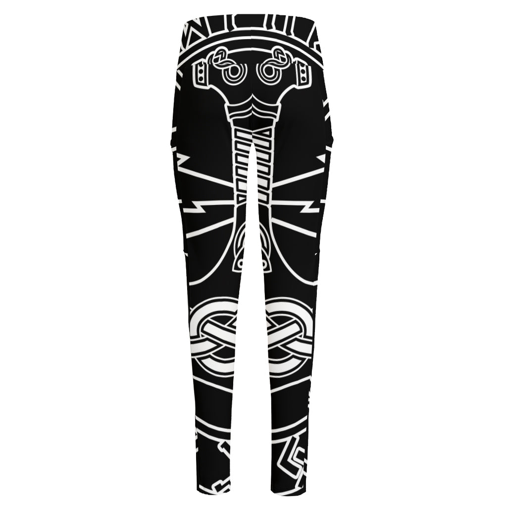 Mjolnir And Younger Futhark Print High-Waisted Pocket Leggings