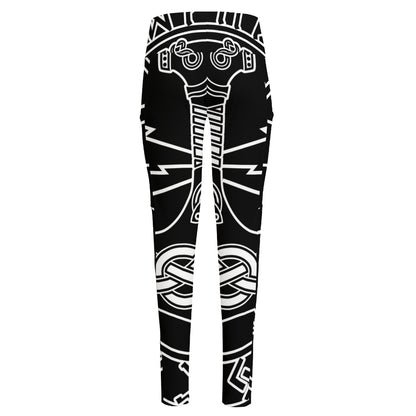 Mjolnir And Younger Futhark Print High-Waisted Pocket Leggings