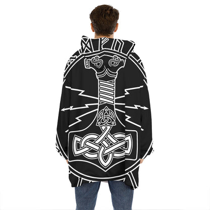 Mjolnir And Younger Futhark Print Hoodie Blanket