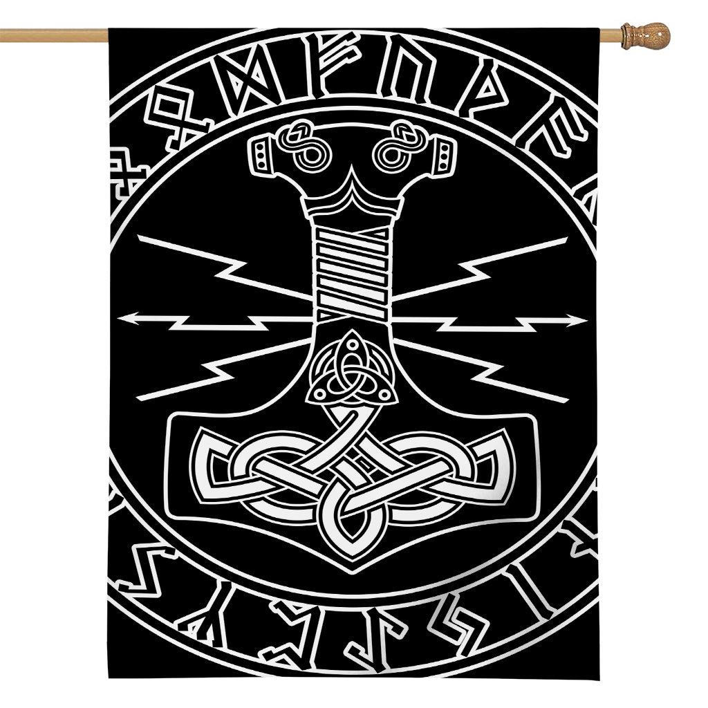 Mjolnir And Younger Futhark Print House Flag