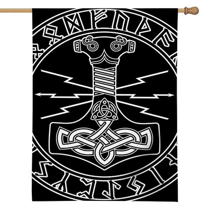 Mjolnir And Younger Futhark Print House Flag