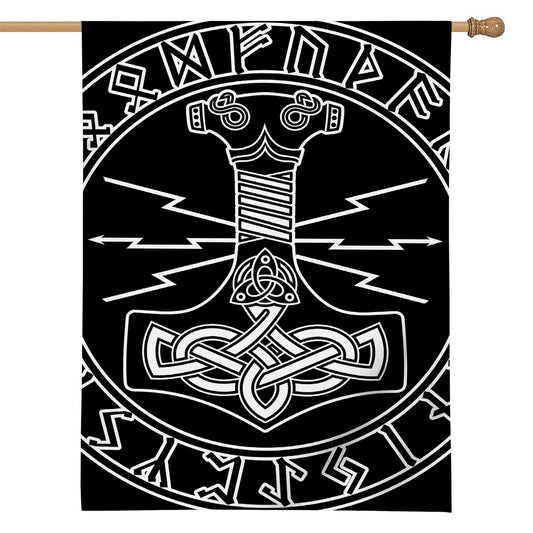 Mjolnir And Younger Futhark Print House Flag