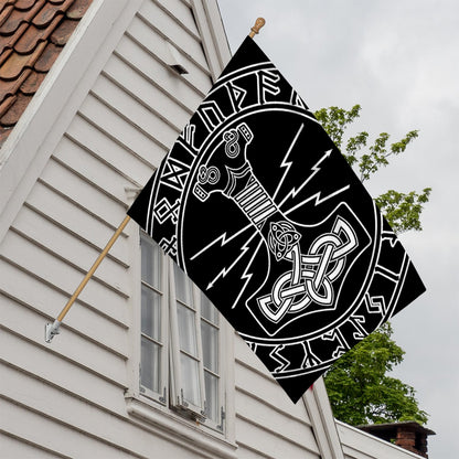 Mjolnir And Younger Futhark Print House Flag
