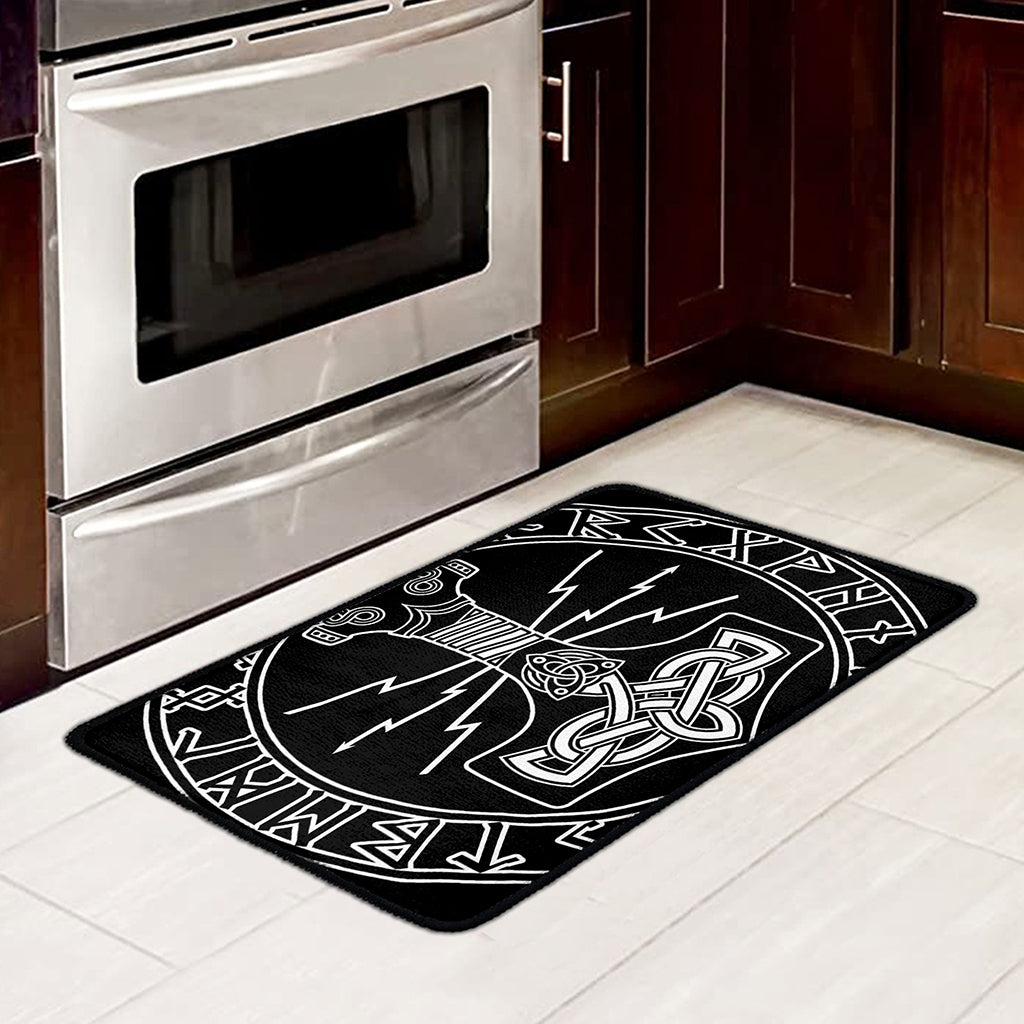 Mjolnir And Younger Futhark Print Kitchen Mat