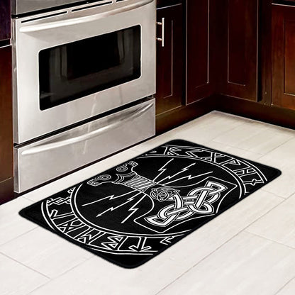 Mjolnir And Younger Futhark Print Kitchen Mat
