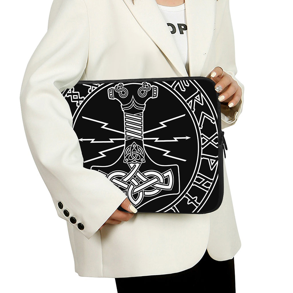 Mjolnir And Younger Futhark Print Laptop Sleeve