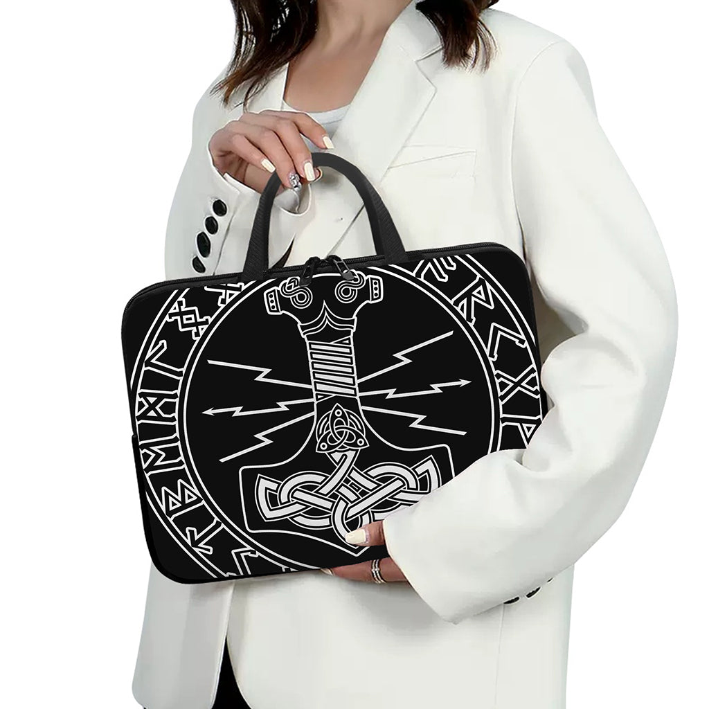 Mjolnir And Younger Futhark Print Laptop Sleeve With Handle
