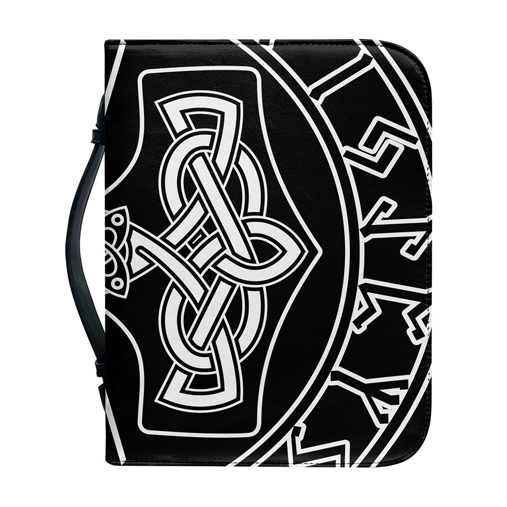 Mjolnir And Younger Futhark Print Leather Bible Cover