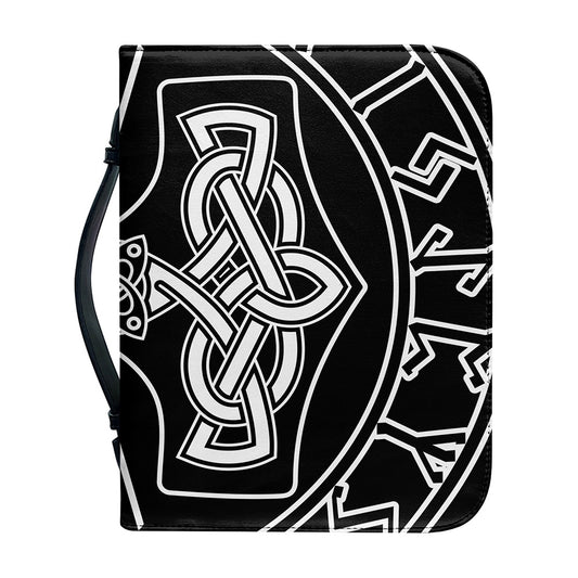 Mjolnir And Younger Futhark Print Leather Bible Cover
