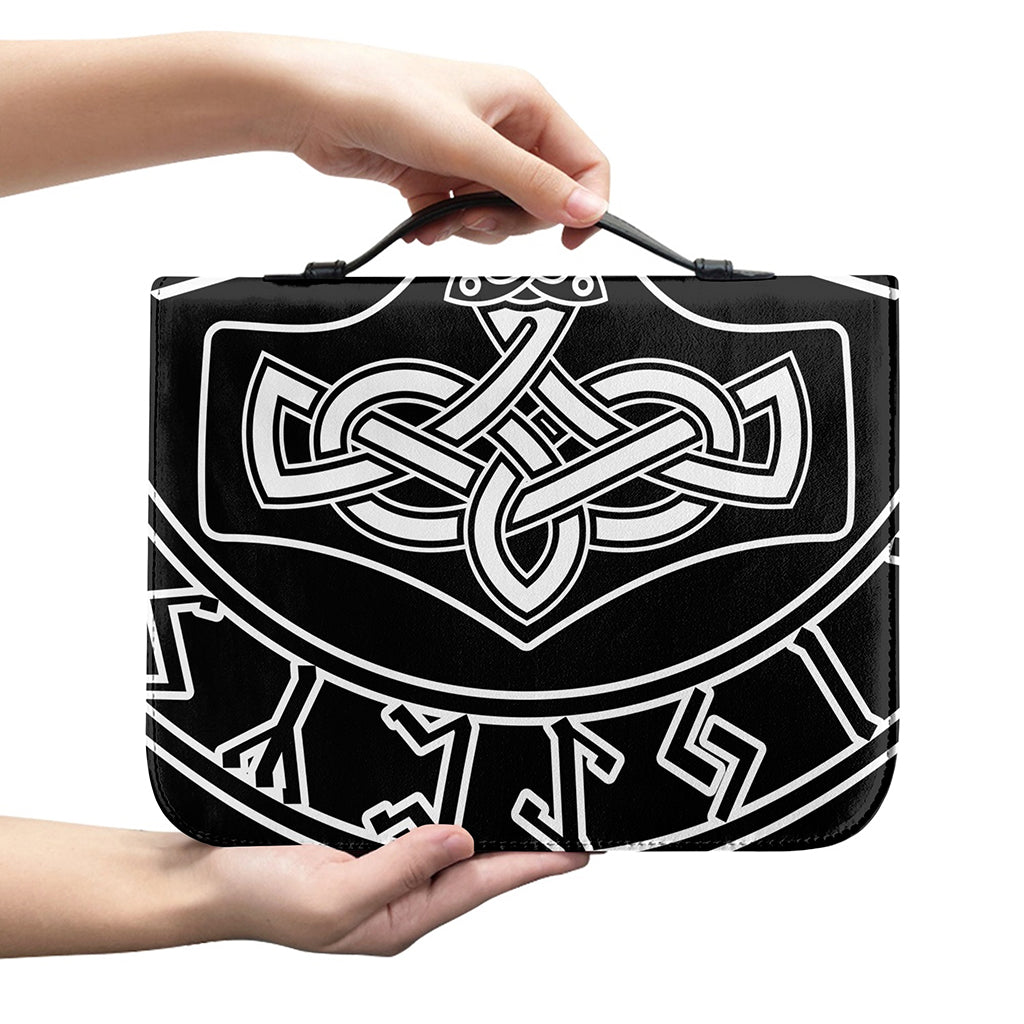 Mjolnir And Younger Futhark Print Leather Bible Cover