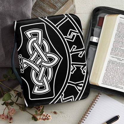 Mjolnir And Younger Futhark Print Leather Bible Cover
