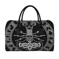 Mjolnir And Younger Futhark Print Leather Duffel Bag