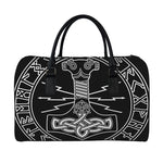 Mjolnir And Younger Futhark Print Leather Duffle Bag