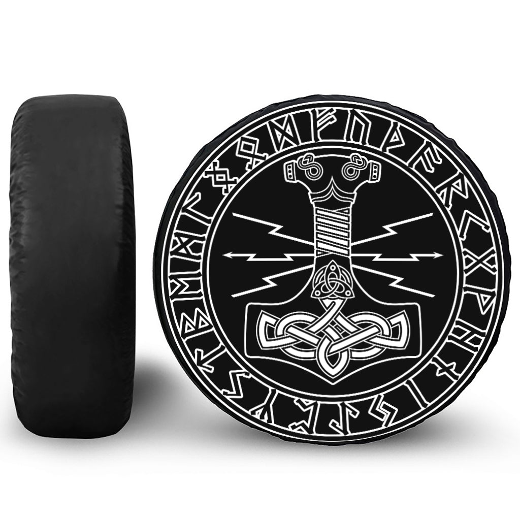 Mjolnir And Younger Futhark Print Leather Spare Tire Cover