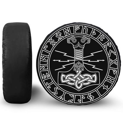 Mjolnir And Younger Futhark Print Leather Spare Tire Cover