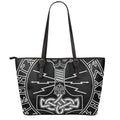 Mjolnir And Younger Futhark Print Leather Tote Bag With Zipper