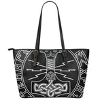 Mjolnir And Younger Futhark Print Leather Tote Bag