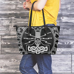 Mjolnir And Younger Futhark Print Leather Tote Bag