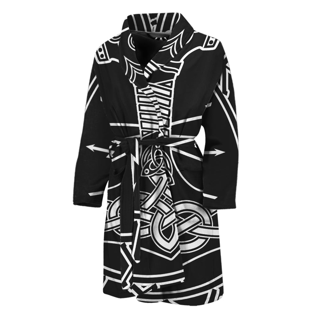 Mjolnir And Younger Futhark Print Men's Bathrobe
