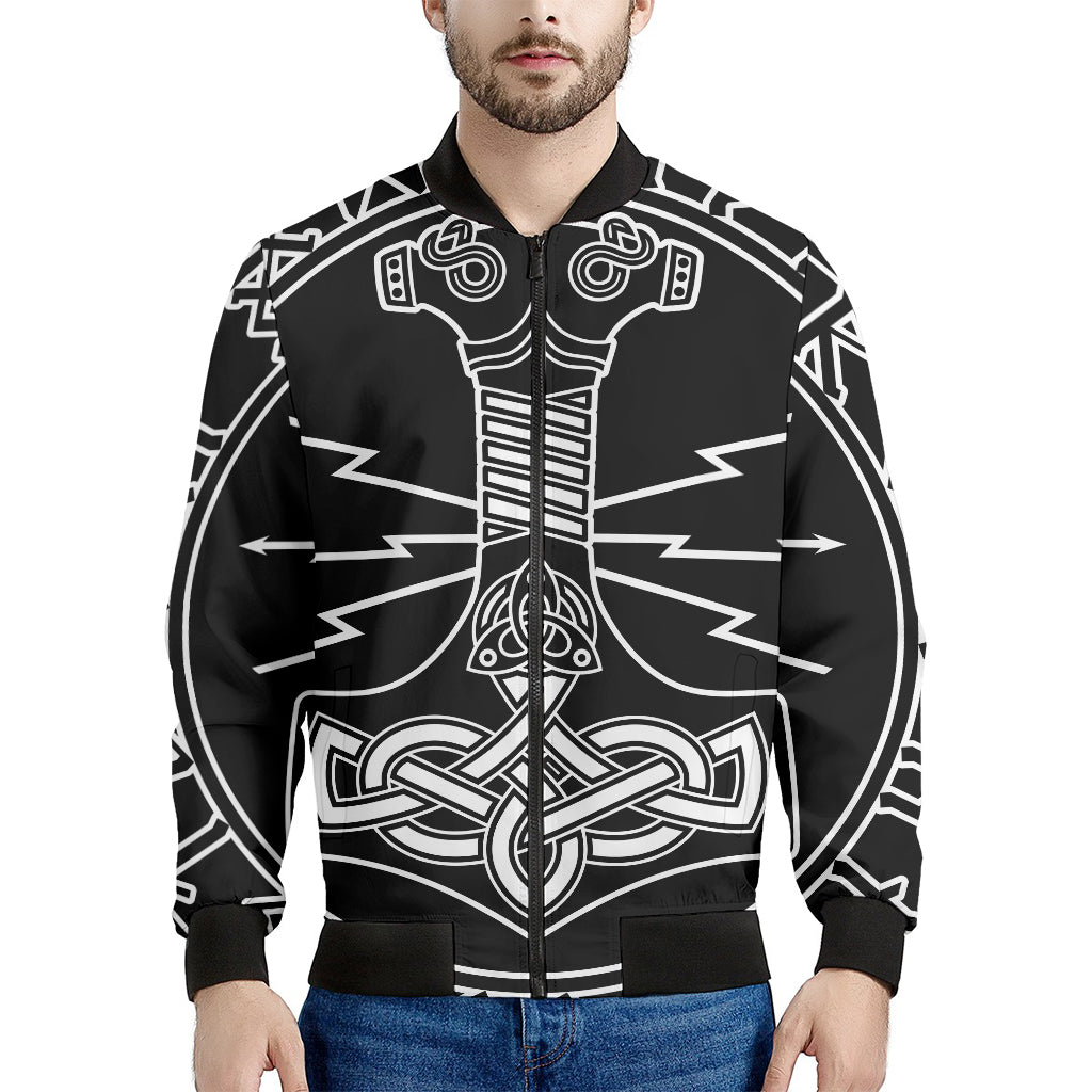 Mjolnir And Younger Futhark Print Men's Bomber Jacket