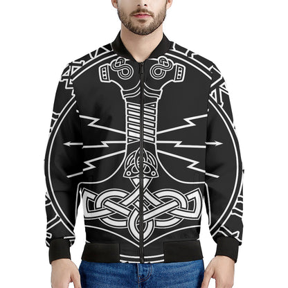 Mjolnir And Younger Futhark Print Men's Bomber Jacket