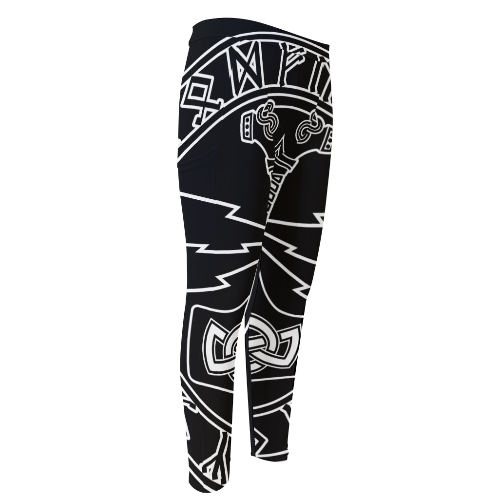 Mjolnir And Younger Futhark Print Men's Compression Pants