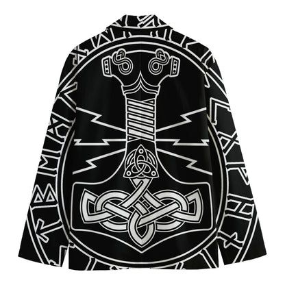 Mjolnir And Younger Futhark Print Men's Cotton Blazer