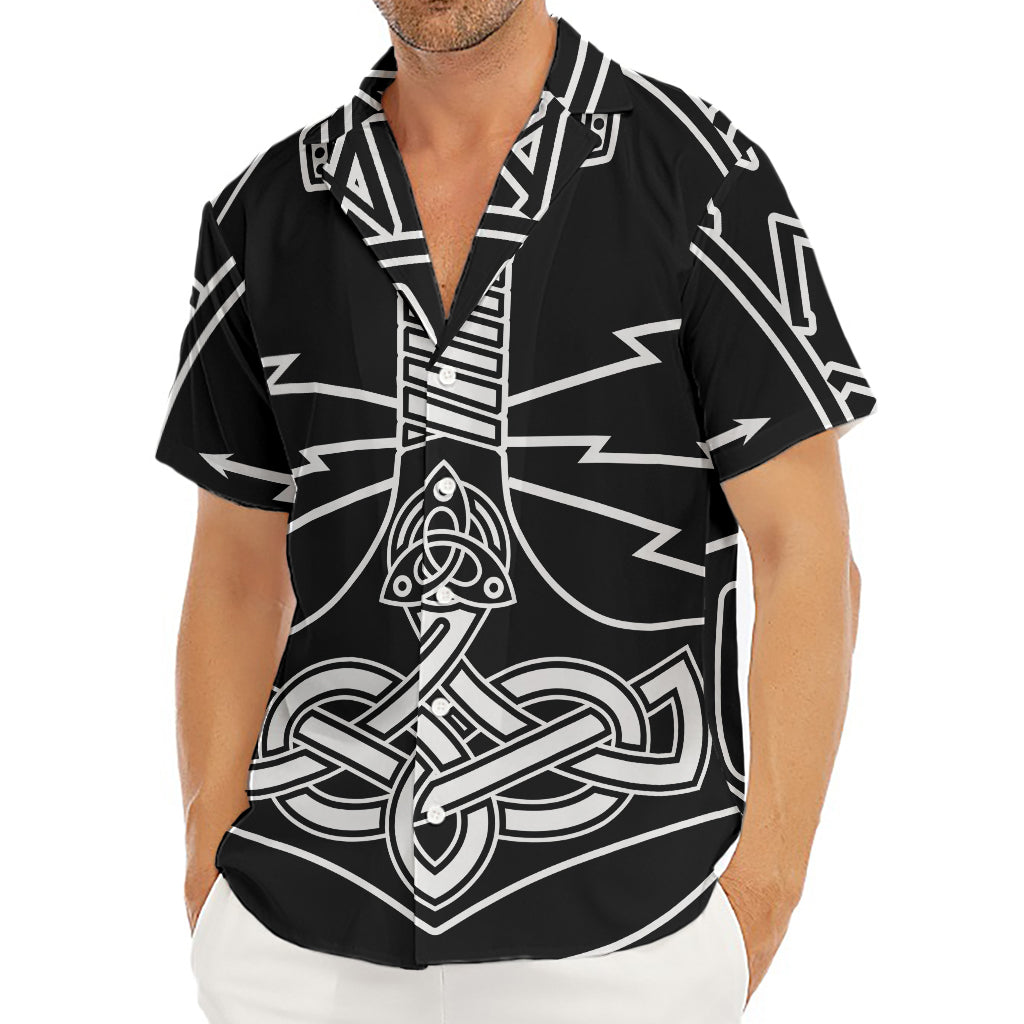 Mjolnir And Younger Futhark Print Men's Deep V-Neck Shirt