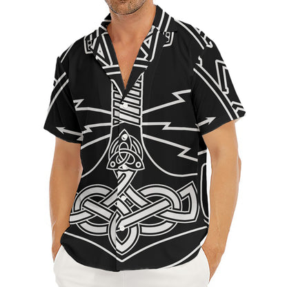 Mjolnir And Younger Futhark Print Men's Deep V-Neck Shirt