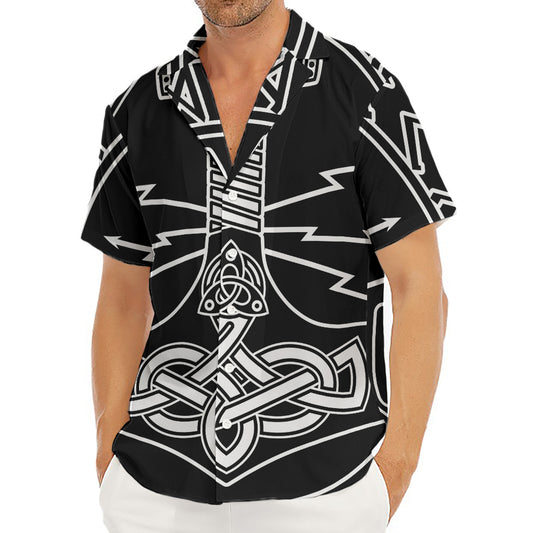Mjolnir And Younger Futhark Print Men's Deep V-Neck Shirt