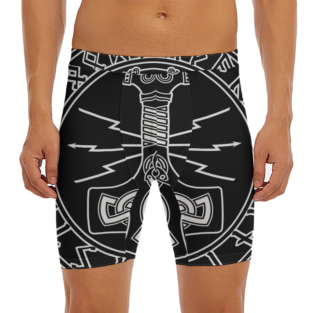 Mjolnir And Younger Futhark Print Men's Long Boxer Briefs