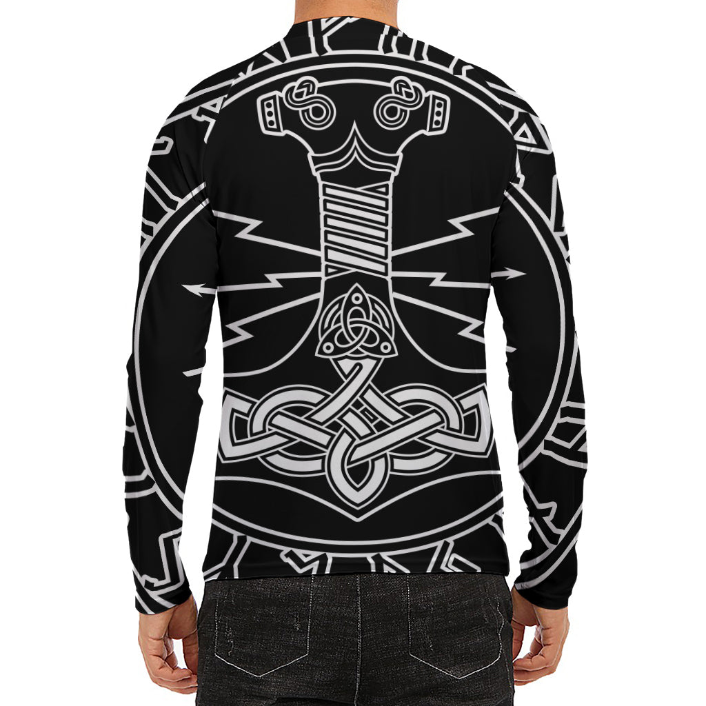 Mjolnir And Younger Futhark Print Men's Long Sleeve Rash Guard