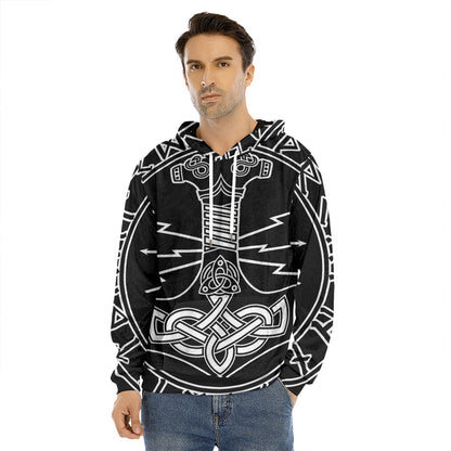 Mjolnir And Younger Futhark Print Men's Velvet Pullover Hoodie