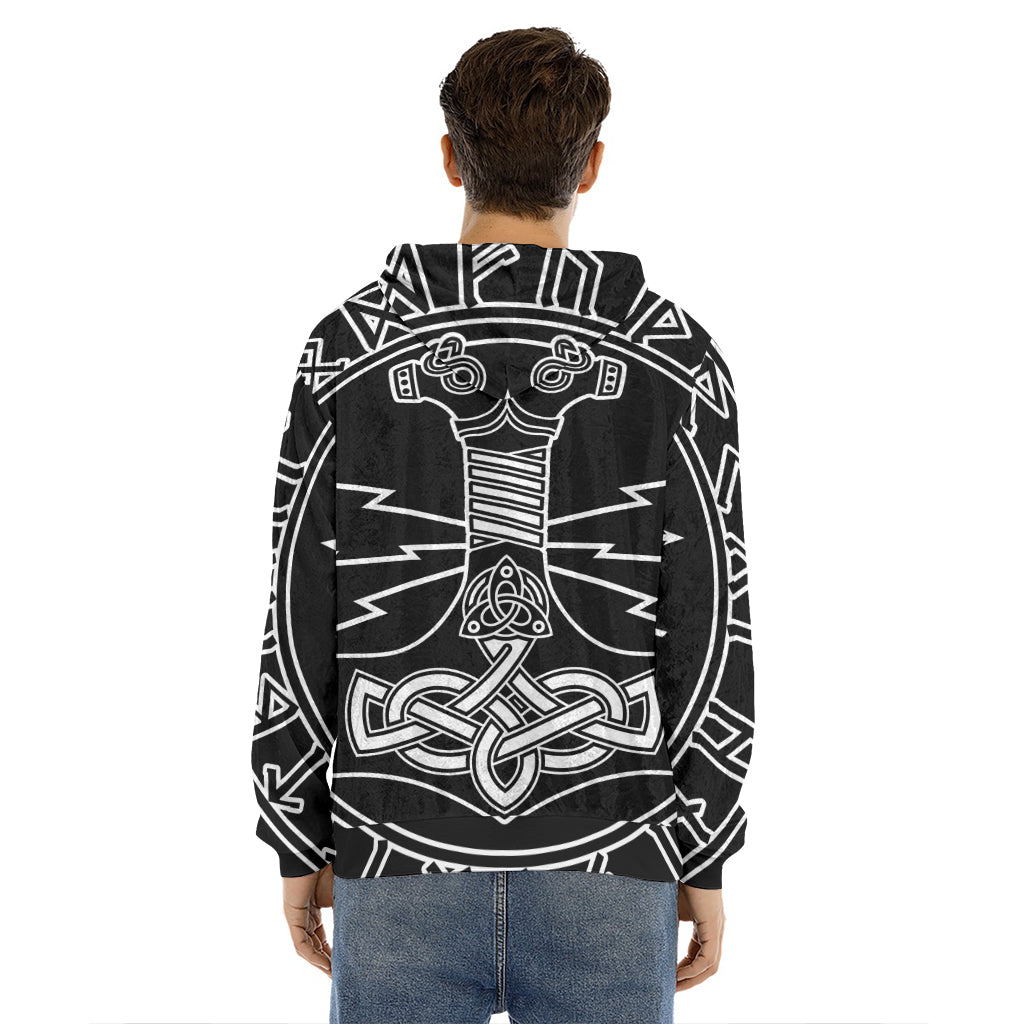 Mjolnir And Younger Futhark Print Men's Velvet Pullover Hoodie