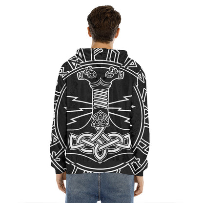 Mjolnir And Younger Futhark Print Men's Velvet Pullover Hoodie