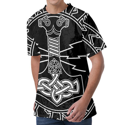 Mjolnir And Younger Futhark Print Men's Velvet T-Shirt