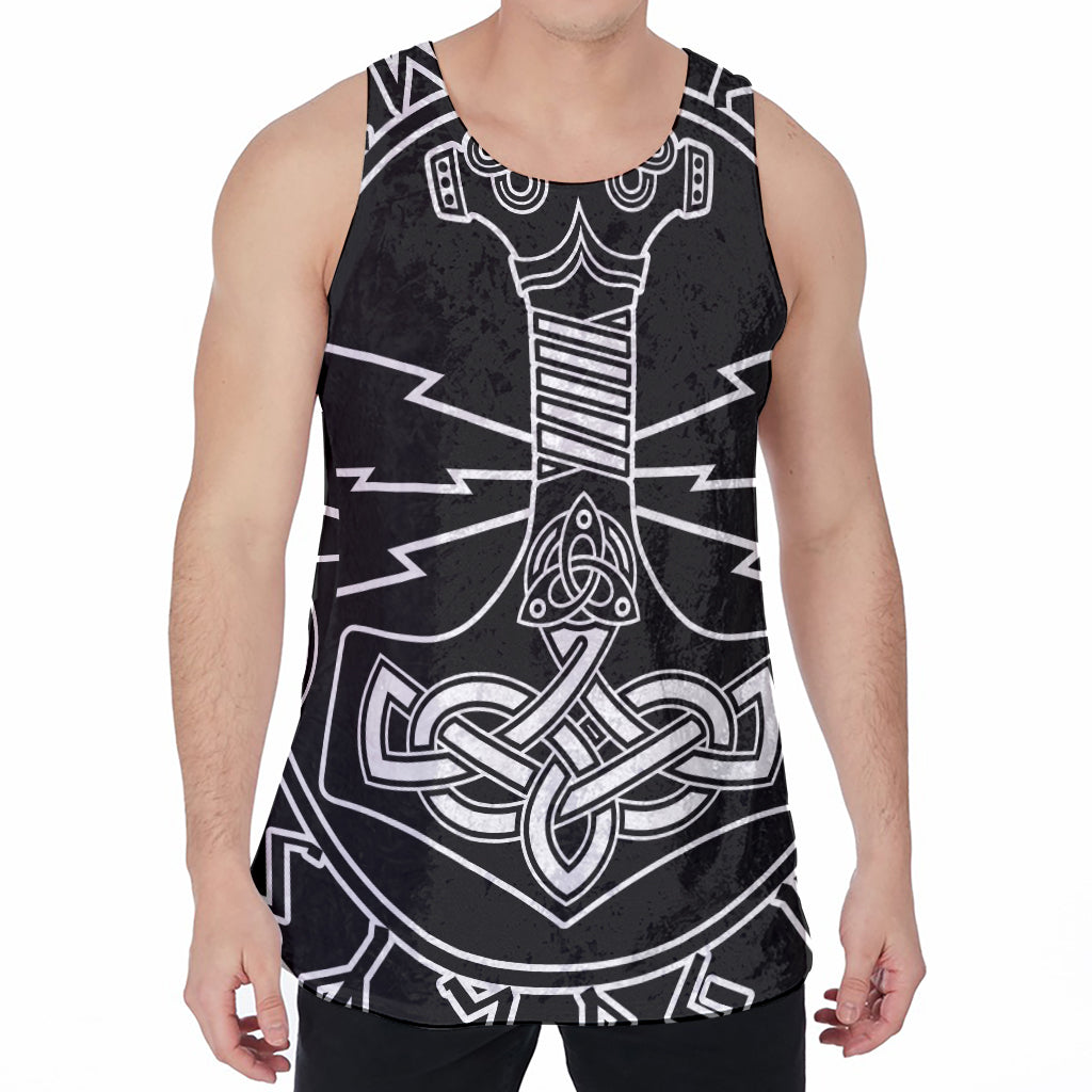 Mjolnir And Younger Futhark Print Men's Velvet Tank Top