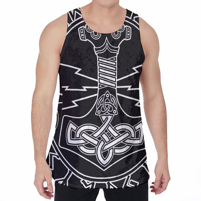 Mjolnir And Younger Futhark Print Men's Velvet Tank Top