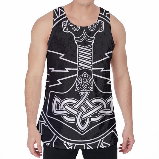 Mjolnir And Younger Futhark Print Men's Velvet Tank Top