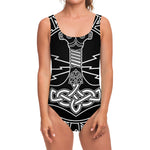 Mjolnir And Younger Futhark Print One Piece Swimsuit